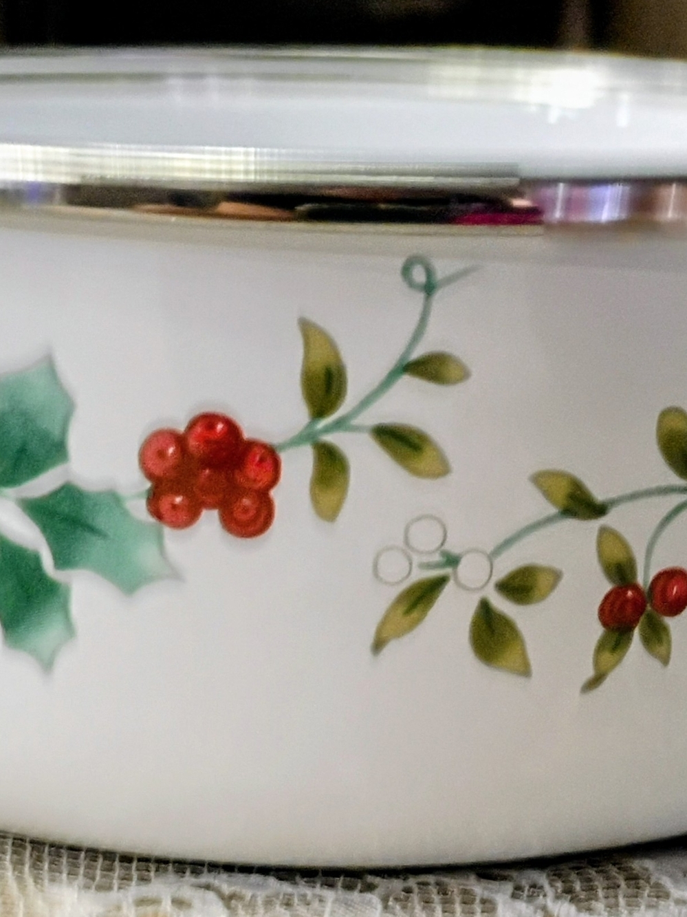 Vintage Pfaltzgraff Holiday Holly Enamelware